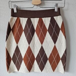 emory park Argyle Knit Mini Skirt - Brown & Cream